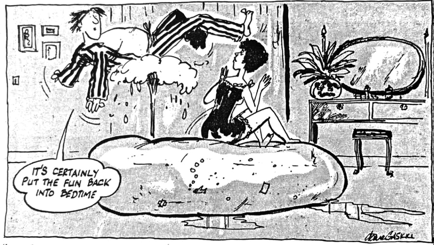 Cartoon accompanying the column: IT'S CERTAINLY PUT THE FUN BACK INTO BEDTIME