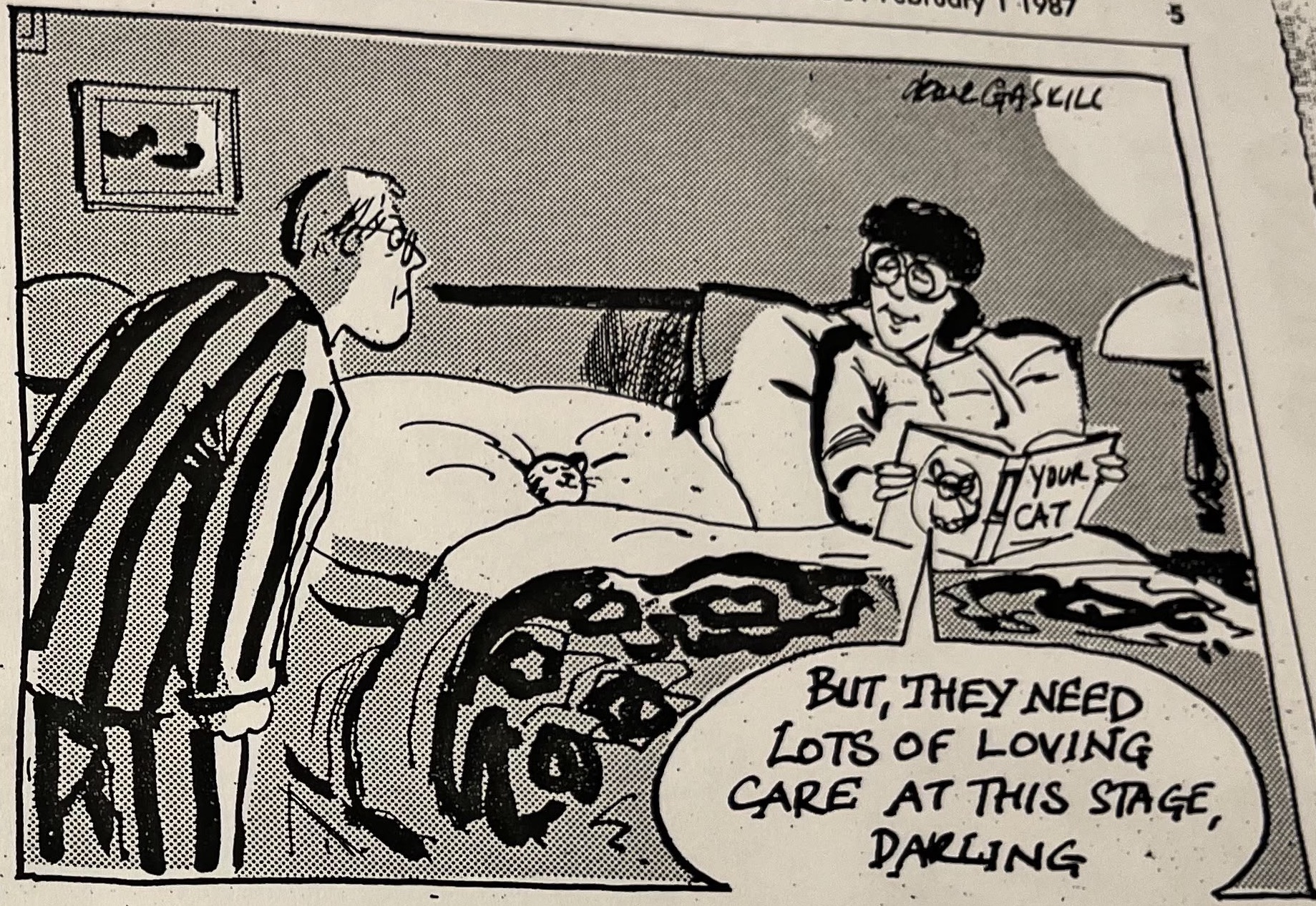 Cartoon accompanying the column: But they need lots of loving care at this stage, darling.