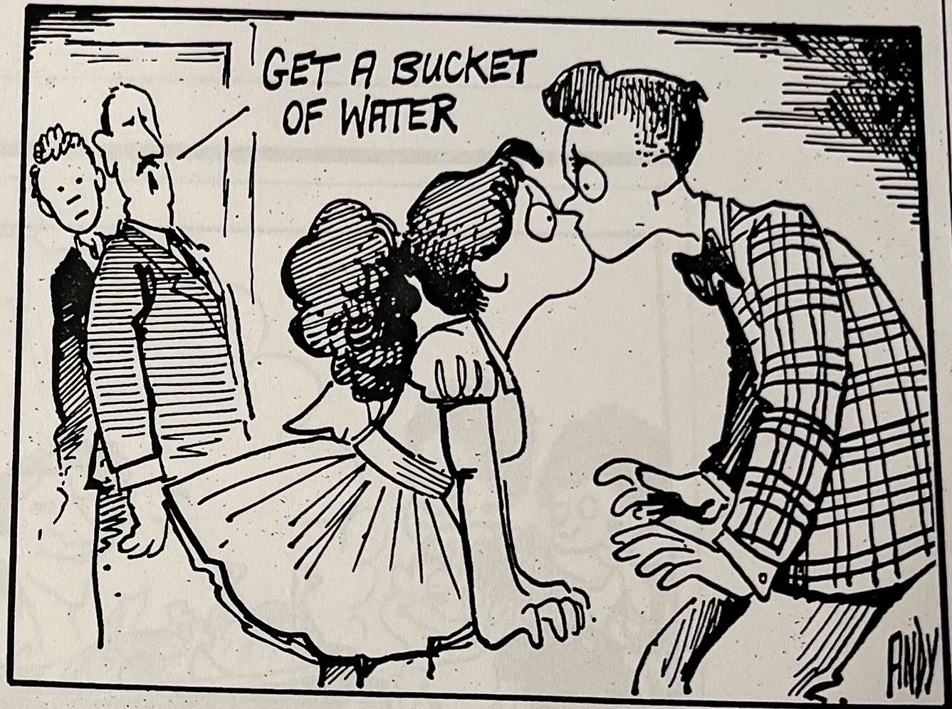 Cartoon accompanying the column: Get a bucket of water.