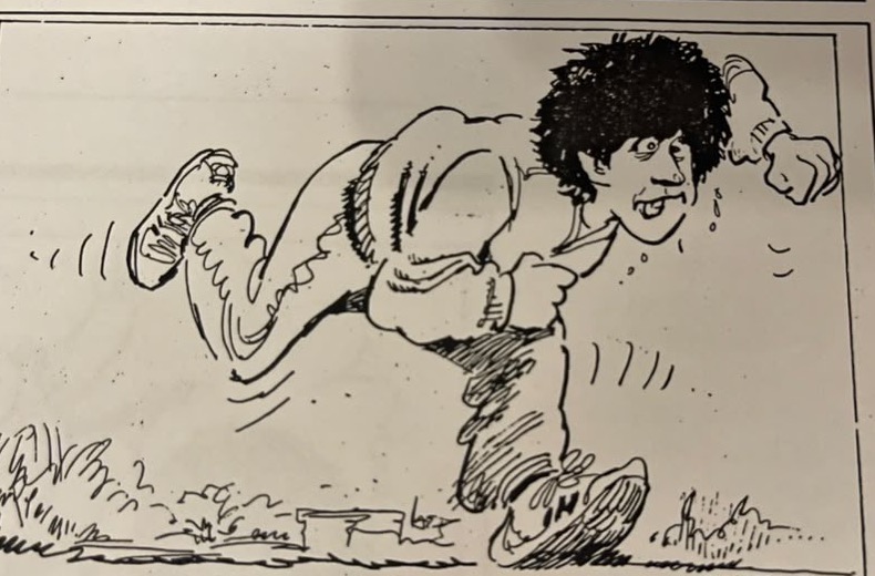 Cartoon accompanying the column: Carol at full stretch in a tracksuit, hair streaming, sweat flying, running as though something were after her.